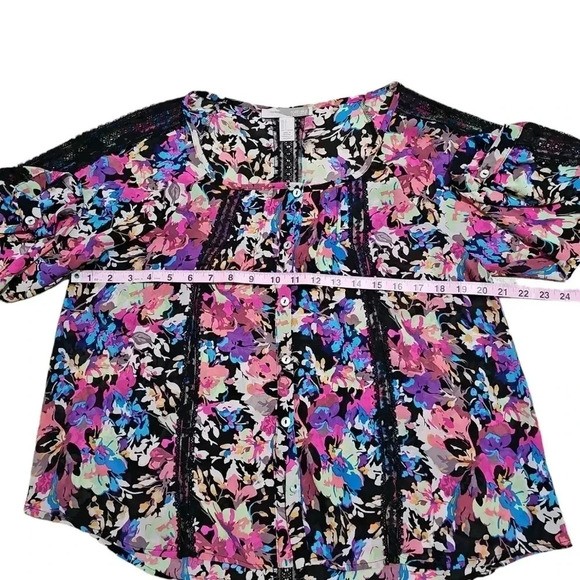 Forever 21 Contemporary Floral Lace Blouse Women Large Multicolor Boho Cottage - Picture 7 of 9